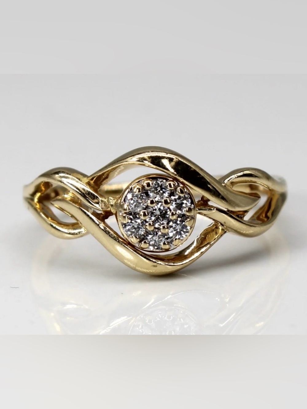 Antique Estate 10k Gold Twist Ring with Cluster Diamond Braided Design Size 7 - Picture 9 of 9